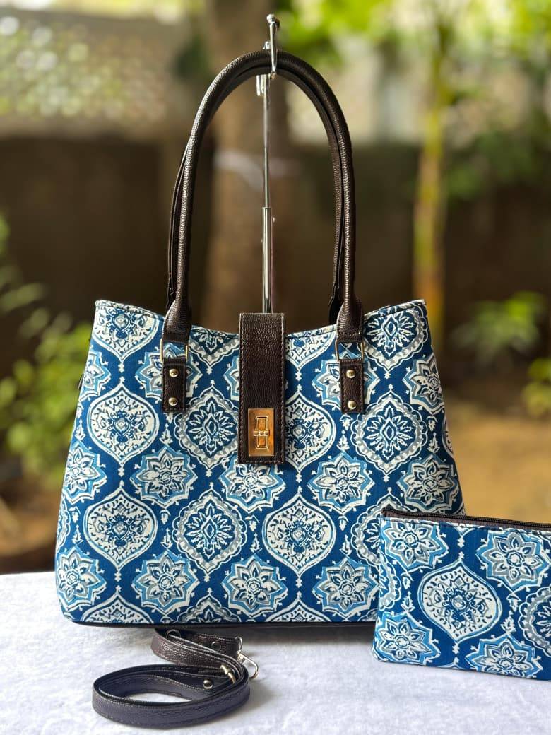 Blue Moscow Print Double Partition Tote Bag